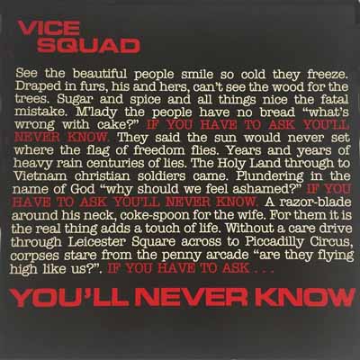Vice Squad - You'll Never Know - UK 12" 1984 (Anagram - 12 ANA 22)