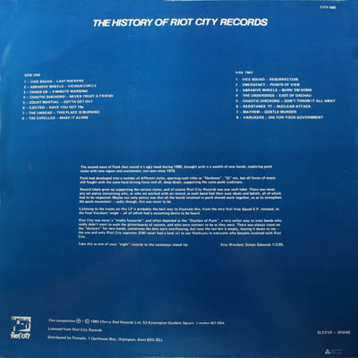 Various - Life's A Riot...With Riot City Records: A History, 1980-84 - UK LP 1985 (Riot City - CITY 009)