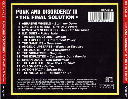 Various - Punk And Disorderly III - The Final Solution - UK CD 1994 (Anagram - CD PUNK 23) 